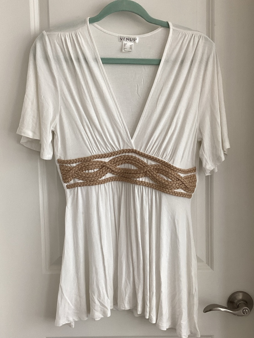 VENUS White Swim Cover-Up with Braided Tan Waistband